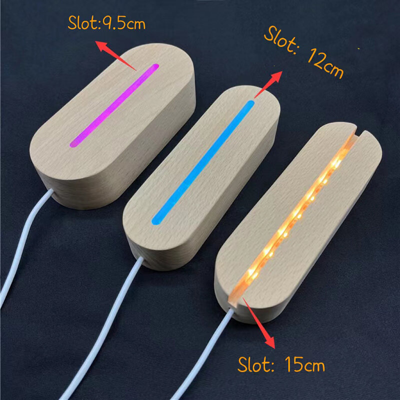 5mm Oval USB Wood Display Base Stand with Warm White RGB Led Lights for Laser 3D Acrylic Glass Table Night Lamp DIY Dropshipping