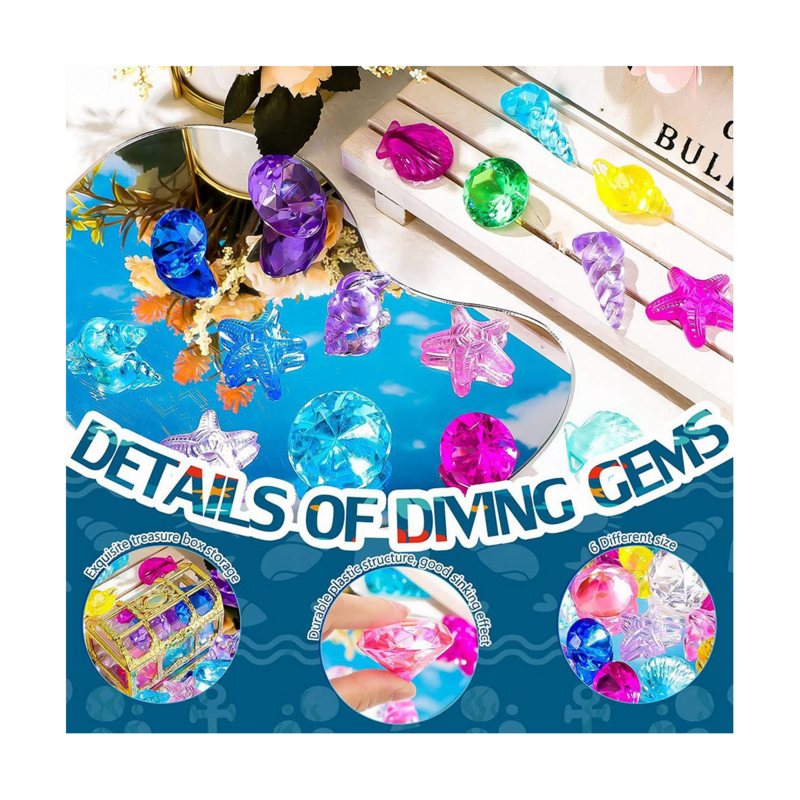 24Pcs gemme subacquee giocattoli da piscina grandi oceanici gemme di diamanti Pirate scrigno del tesoro giocattoli estivi per il nuoto subacqueo