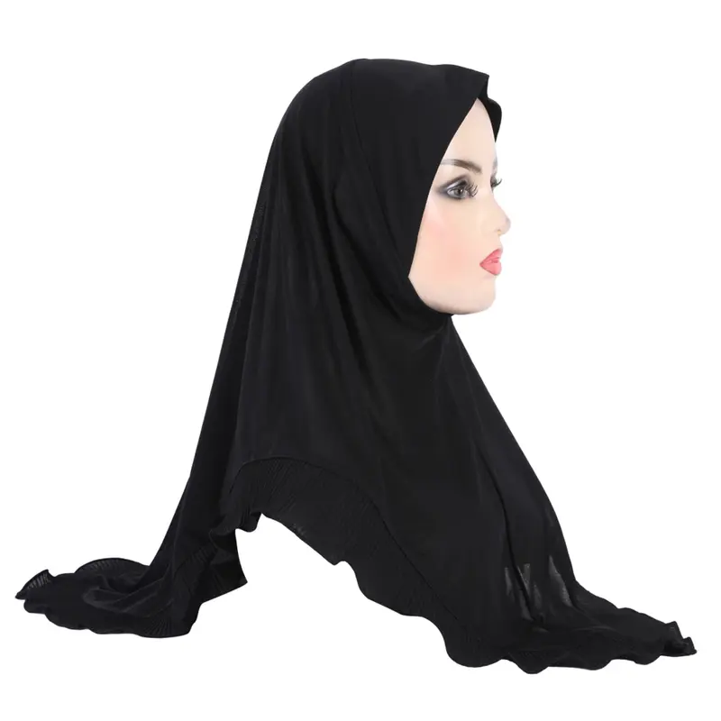 High Quality Muslim Amira Hijab with Ruffles Pull On Islamic Scarf Head Wrap Pray Scarves Women\'s Headwear Headscarf Turban Hat