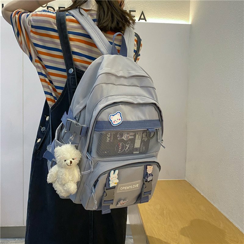 Tas punggung sekolah wanita nilon tahan air baru 2023 tas Travel anak perempuan warna Solid besar tas sekolah kuliah tas punggung Laptop wanita