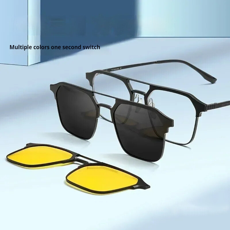 نظارات شمسية طيار بوصفة طبية بصرية من التيتانيوم ، نظارات شفط مغناطيسية ، عدسة واحدة ، ثلاثة استخدامات ، مريحة للحمل