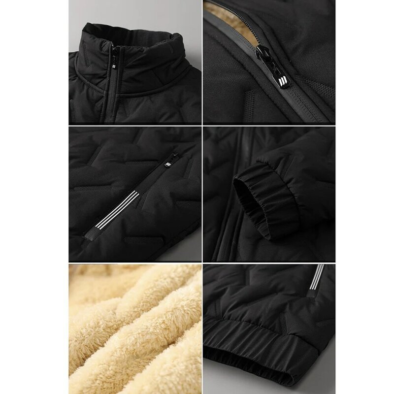 Jaqueta de carneiro quente engrossar parka masculina, sobretudo com zíper, gola solta, casacos casuais, outwear ao ar livre