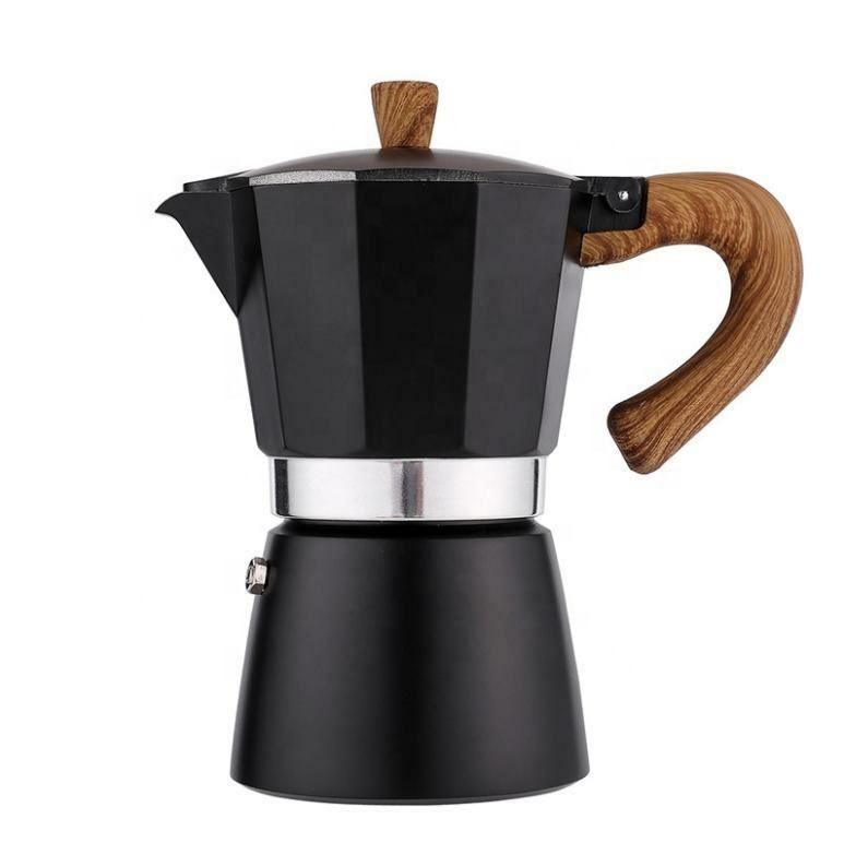 3/6 Espresso Cup Stovetop Espresso Italian Style Aluminum Stovetop Espresso Maker Moka Pot with Wood Grain Handle