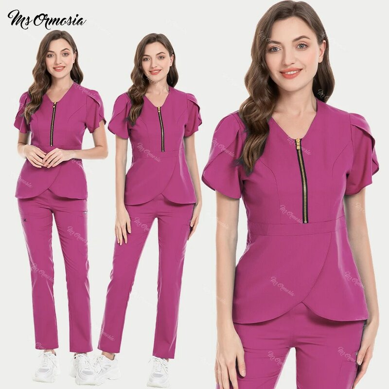 Uniformes d'infirmière multicolore pour femmes, vêtements de travail pour médecins, ensemble de soins infirmiers, haut de beauté et pantalon droit