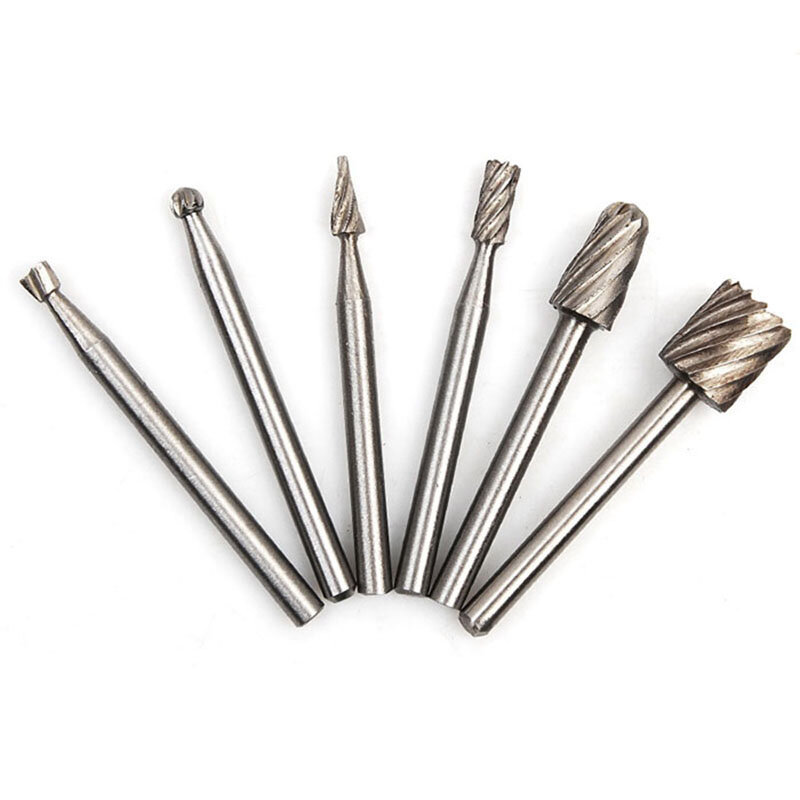 6pcs/Set Rotary Tools Drill Bits Set High Speed Steel Router Drill Bits Kit Rotary Burrs Tool Wood Metal Carving Milling
