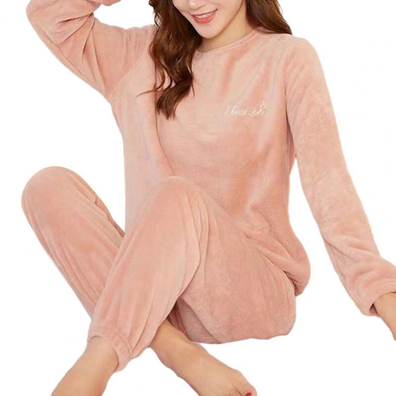 Conjunto de pijama de pelúcia feminino, mangas compridas, pijamas de inverno, 2 peças