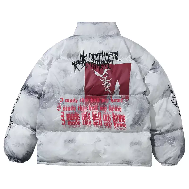 Hip Hop Streetwear parka uomo Tie Dye lettera grafica oversize imbottito stampa cappotti inverno caldo Harajuku giacche Casual Unisex
