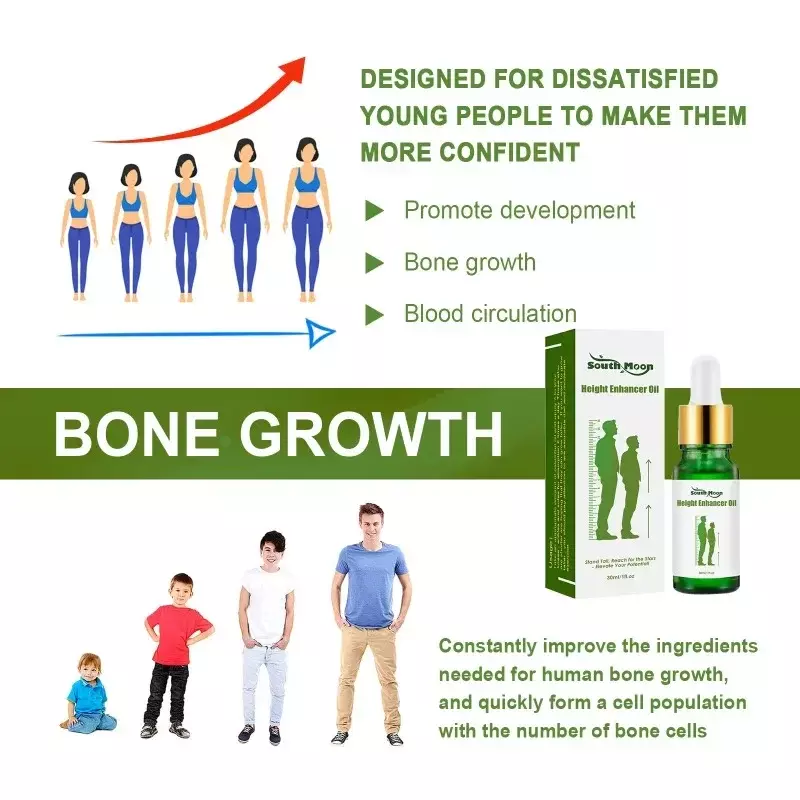 Aceite esencial para aumentar la altura para niños y adultos, aceite para masaje de pies calmante a base de hierbas que promueve el crecimiento óseo, acondicionamiento más alto