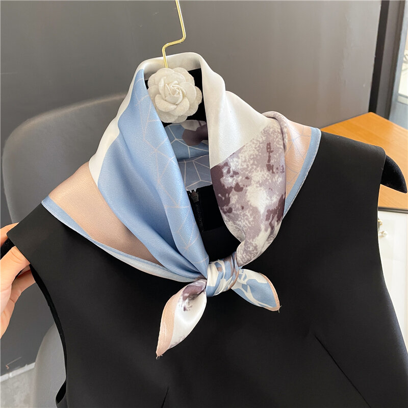 Foulard carré de luxe 100% soie pour femmes, petit cou, imprimé, bandana, sac à main, poignet, écharpe, été, 2023
