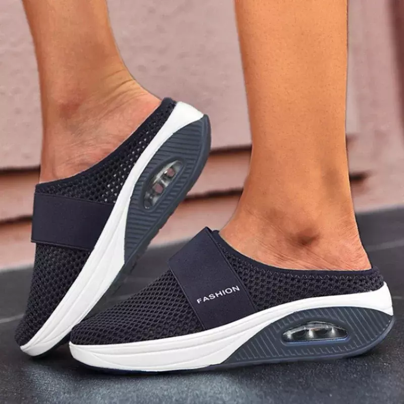 Damska płaskie buty z siatką letnia nowa poduszka powietrzna przyczynowa damska klapki wsuwa się na oddychające buty na koturnie dla sandały damskie