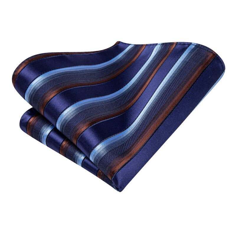 Hi-Tie Designer Striped Navy Blue Elegant Tie for Men Fashion Brand Wedding Party Necktie Handky Cufflink Wholesale Business