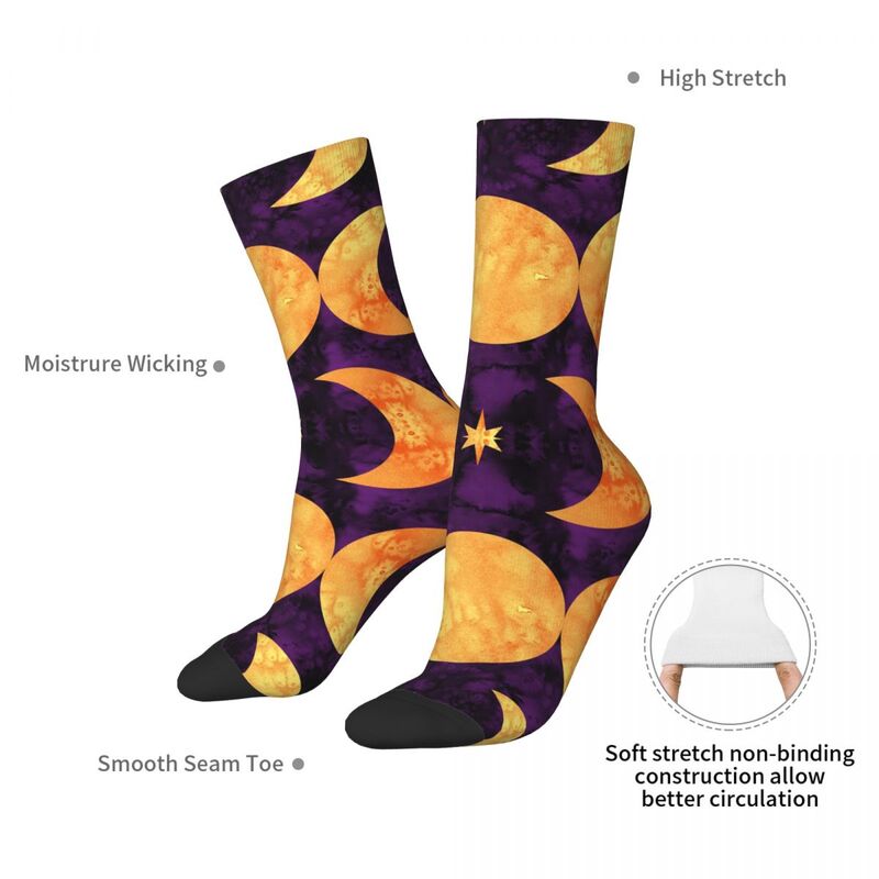Triple Moon Gold On Purple Socks Harajuku High Quality Stockings All Season Long Socks Accessories for Unisex Gifts