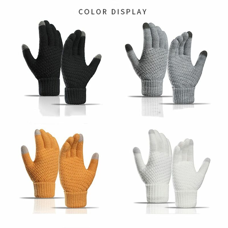 Luvas de tela sensível ao toque de inverno luvas de malha de estiramento quente luvas de lã de imitação elástico dedos completos engrossar luvas quentes
