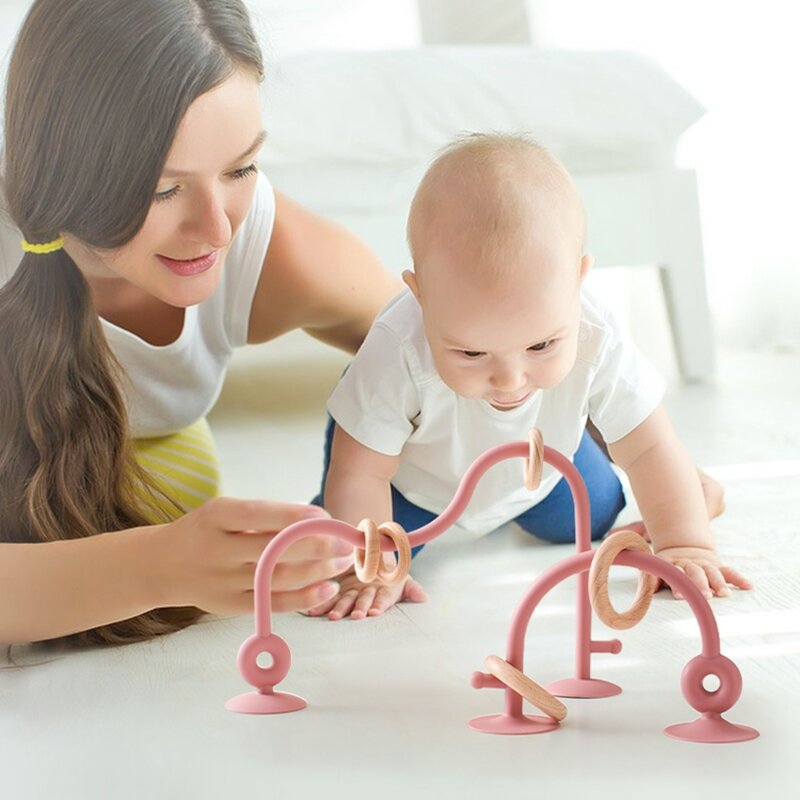 Gryzak dla niemowląt silikonowe zabawki edukacyjne drewniany pierścień Montessori zabawki ząbkujące silikonowe gryzaki dla dzieci akcesoria dla dzieci