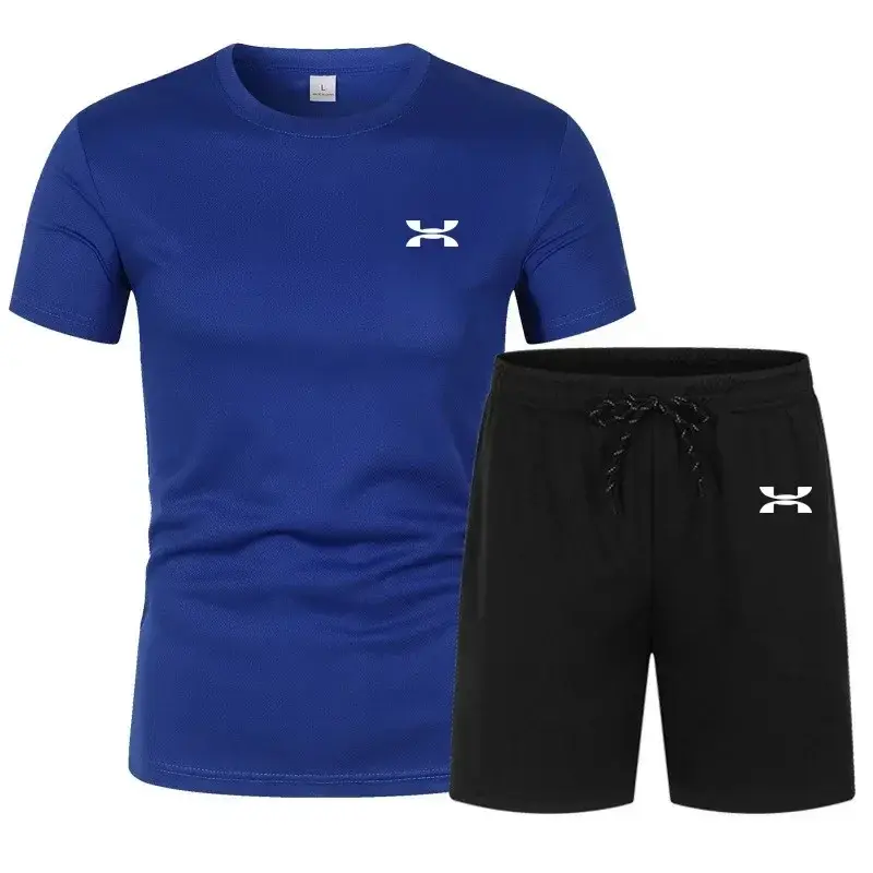 メンズ半袖Tシャツとショーツ,速乾性スポーツスーツ,フィットネススーツ,サマーパンツ,2セット,2022