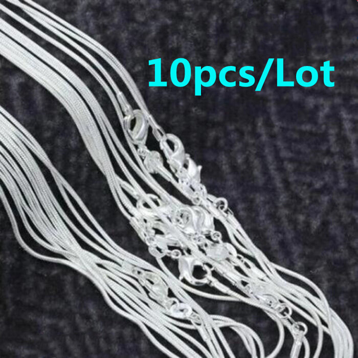 10pcs wholesale 925 sterling silver 1MM snake chain necklace for women man 16-30inches fashion party wedding Jewelry gifts