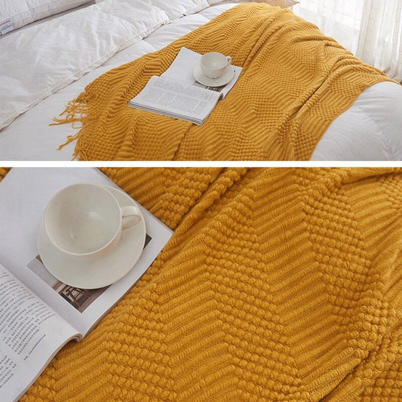 Manta de punto para sofá, cama y sofá, manta súper suave con borlas, decoración acogedora para el hogar