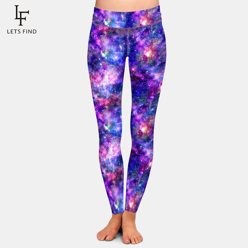 Letsfind 2020 bela galáxia impressão digital mulheres leggings de treino moda cintura alta fitness estiramento leggings