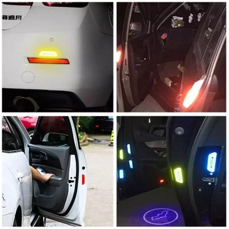 Pegatinas de seguridad para puerta de coche, cinta reflectante de alta reflexión abierta, marca de advertencia Universal, 4 unidades por juego