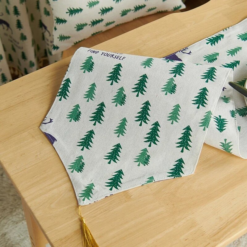 NAPEARL-camino de mesa de lino con estampado de árbol verde para Navidad, Decoración de mesa de cena, textiles para el hogar, 1 unidad