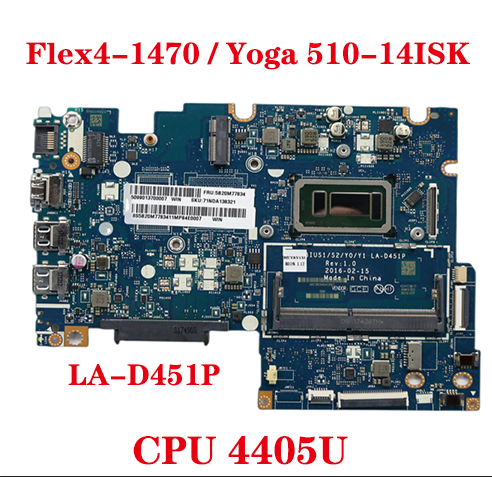 Lenovoラップトップ用マザーボード,LA-D451P Yoga Flex4-1470 510-14isk,pentium cpu 4405u付きマザーボード,100% テスト,送信