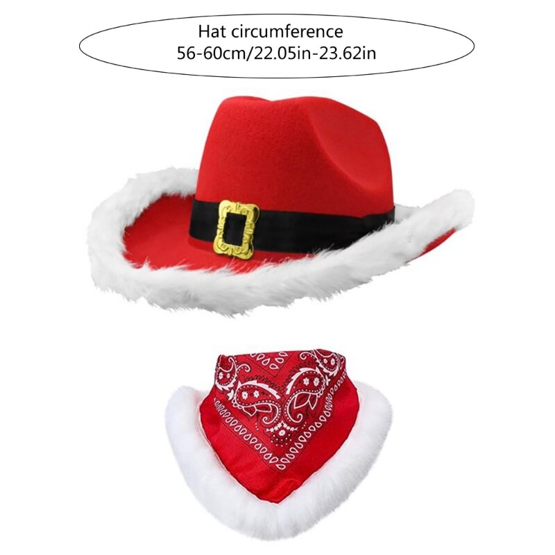 Conjunto elegante chapéu e cachecol de Santa, Bandana vaqueira para festa de Natal, adereços fotográficos