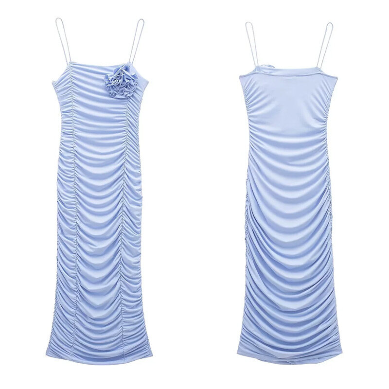 Pakaian musim panas untuk wanita gaun liburan 2024 Robe De Soiree Femmes gaun panjang mode elegan pesta Chic wanita muda biru