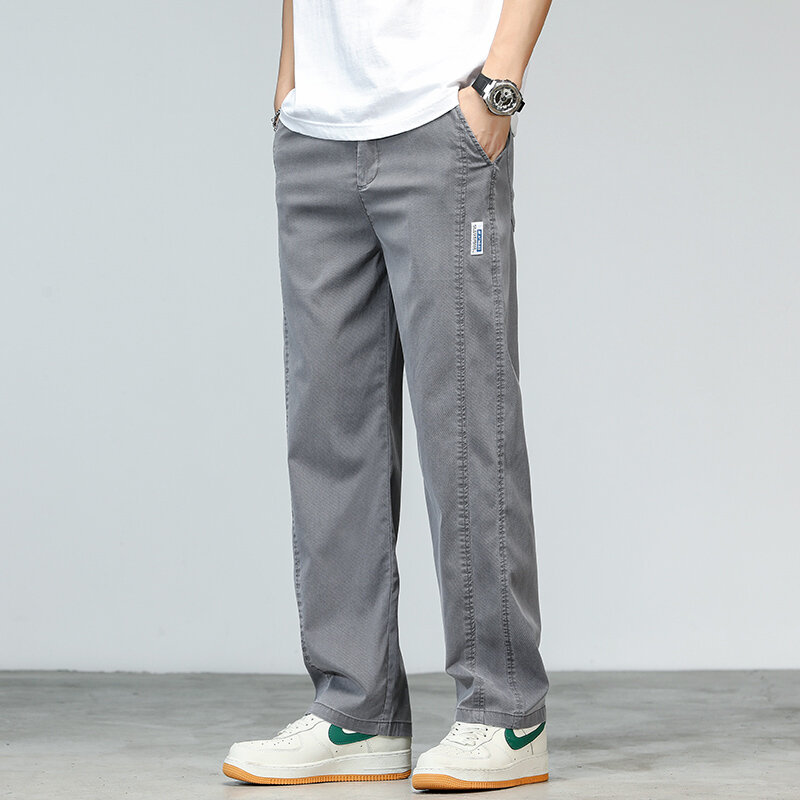 Новые летние мужские джинсовые брюки Lyocell, легкие прямые свободные качественные спортивные брюки, повседневные Мягкие широкие длинные брюки