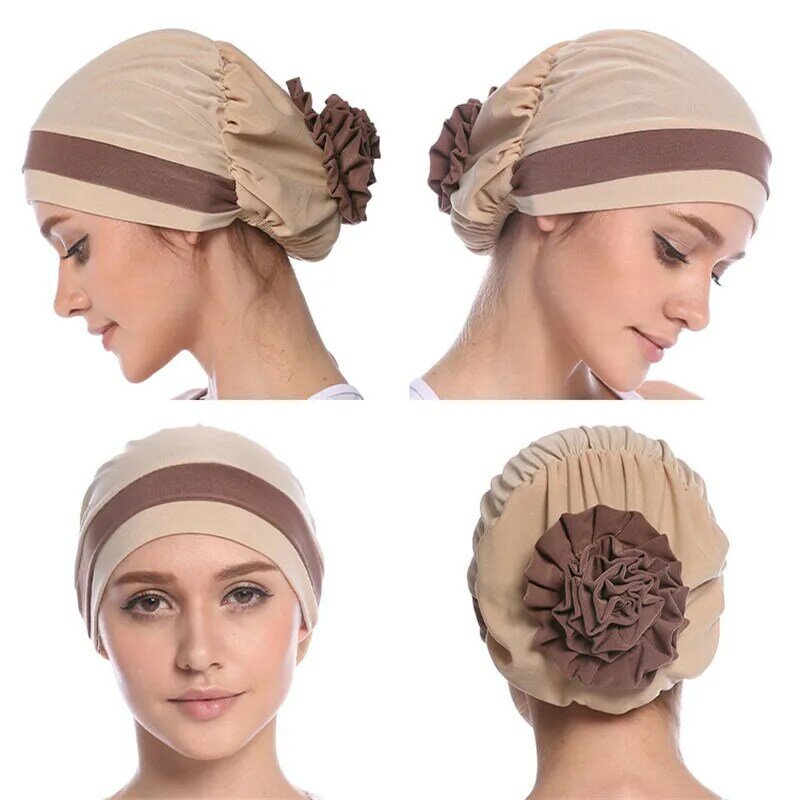 Slamic Hat Muslim Hijab with Flower Pull on Scarf Turban Hijab Headcover Women Headwrap Ramadan Gifts Fashion Chemotherapy Cap