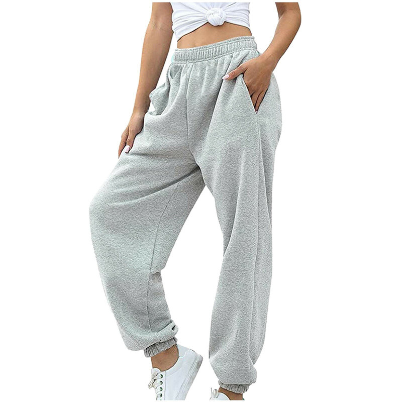Grey Autumn Winter Sweatpants Women Pockets Black Sportwear Elastic And High Waisted Casual Loose Joggers Trousers Streetwear