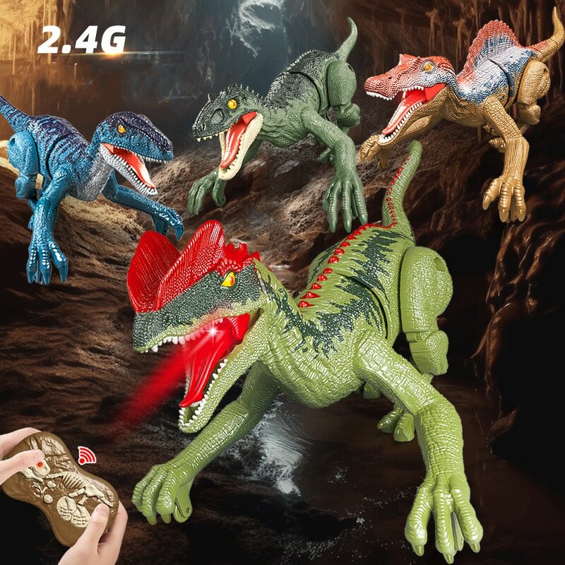 Juguetes de dinosaurio de Control remoto para niños, simulación de dinosaurio jurásico, juguete de Velociraptor eléctrico RC con luz LED y rugiente