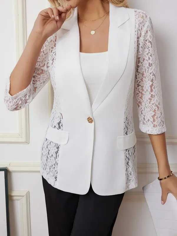2024 Spring/Summer New Comfortable and Casual Women's Fashion Loose Lace Edge Button Small Suit