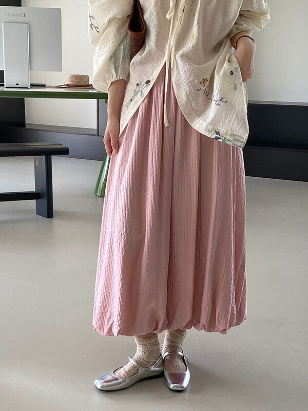 Длинная модная юбка LANMREM для женщин, однотонная трапециевидная эластичная юбка с высокой талией, универсальная летняя одежда 2024 2Z1329
