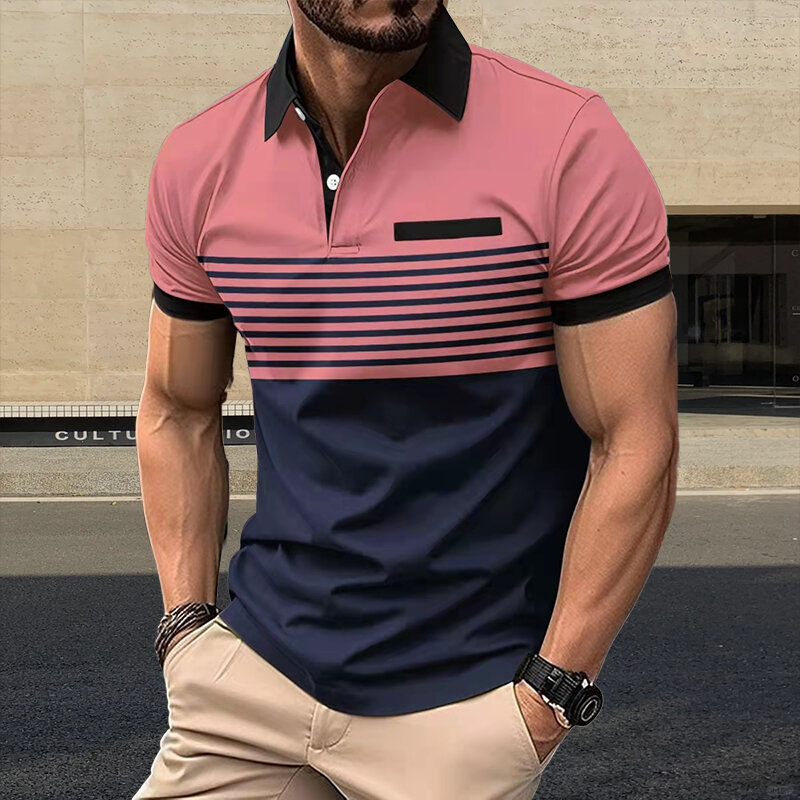 Hot selling striped men's summer polo shirt, fashionable and personalized polo shirt, men's business casual top