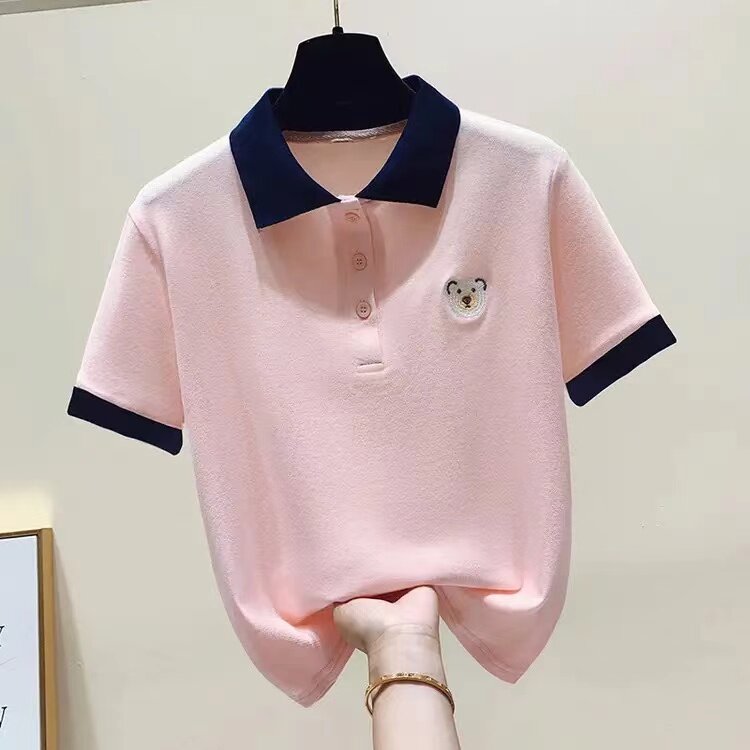 Женская рубашка-поло Golf 2024 из чистого хлопка с вышивкой, универсальный свободный короткий топ с коротким рукавом