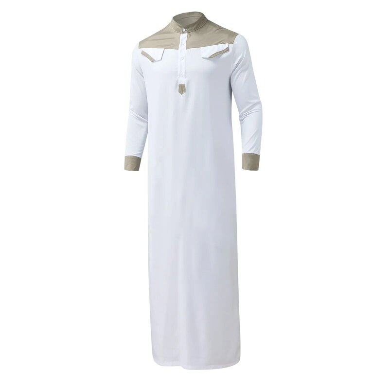 メンズ長袖ドレス,イスラム教徒,伝統的な服,対照的な色,カジュアル,ラウンドネック,ボタン,中級east