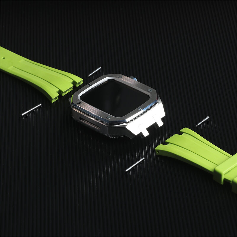 42Mm 45Mm 44Mm Modificatie Kit Voor Apple Horloge Band 45Mm 44Mm Rubber Band Roestvrij Staal case Set Voor Iwatch Serie 7 6 Se 5 4