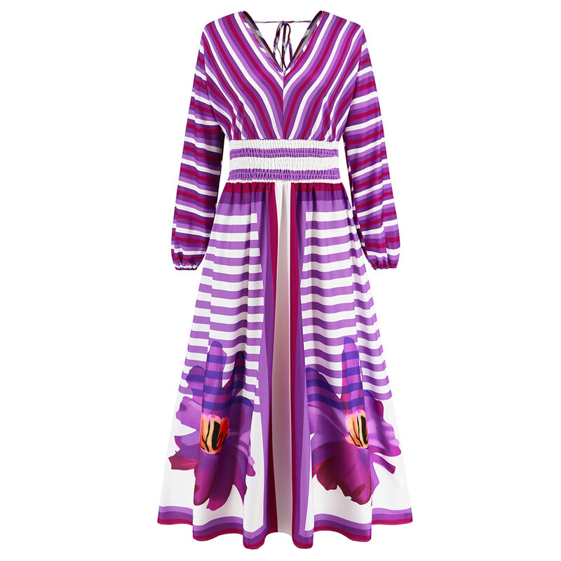 Elegante vestido africano de manga longa para mulheres, estampa poliéster decote em v, azul, vermelho, roxo, vestido maxi, outono, 2023