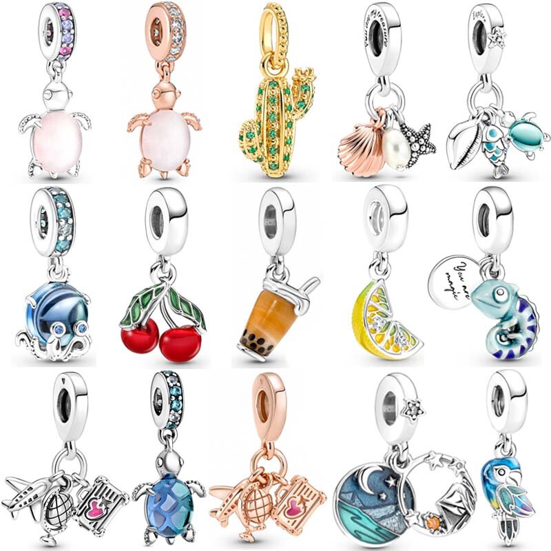 925 Sterling Silver Pendant Beads, papagaio, polvo, camping, céu noturno, Bubble Tea, camaleão, encantos, se encaixa pulseira moda, jóias DIY