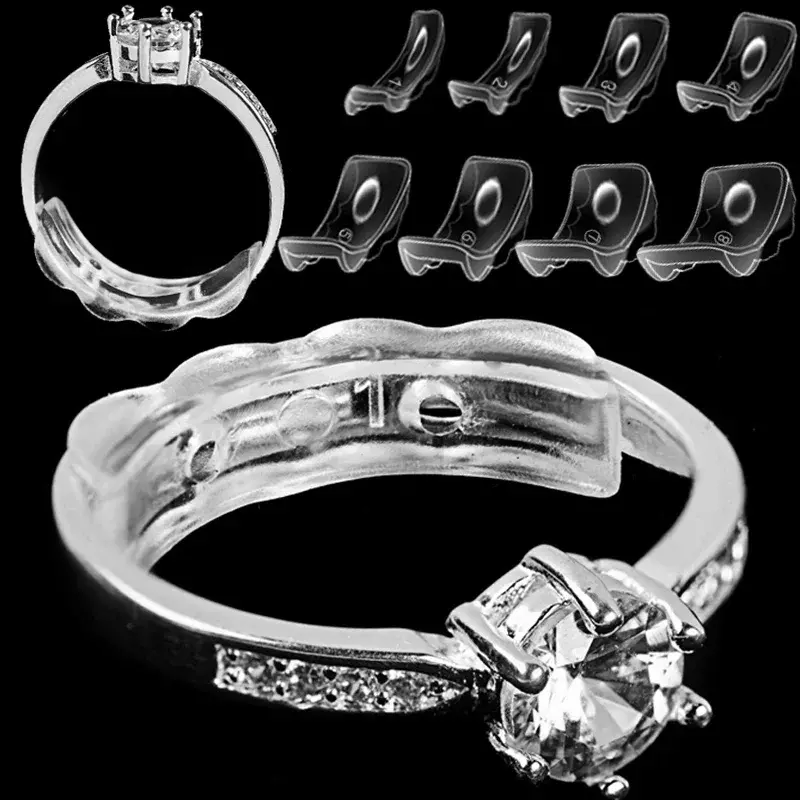 Ukuran cincin transparan penyesuaian Resizer wanita jari longgar ukuran cincin mengurangi ukuran tak terlihat stiker bening DIY jahit perhiasan alat Set