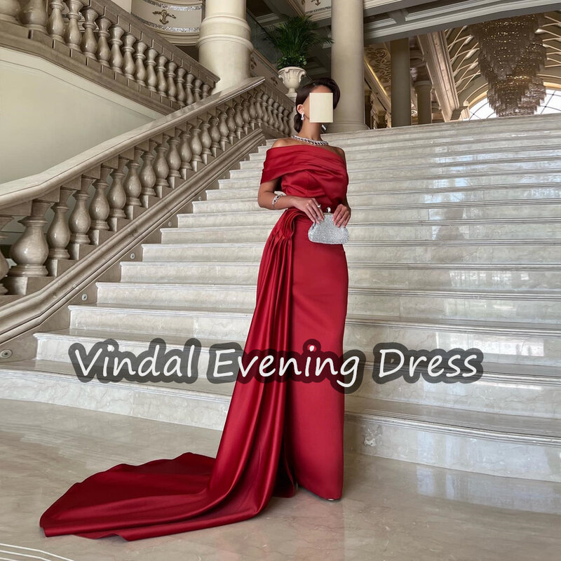 Vinda Off-the-shoulder Neckline A-Line Evening Dress Floor Crepe  Elegant Built-in Bra Saudi Arabia Long Sleeves For Woman 2024