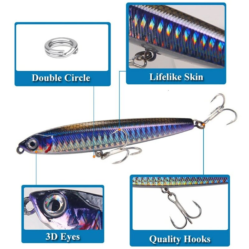 Minnow Pencil Fishing Lure Wobblers, Hard Metal Bait, Artificial Wobbler, Wobbler para Jigging Fishing, 10g, 14g, 19g, 24g