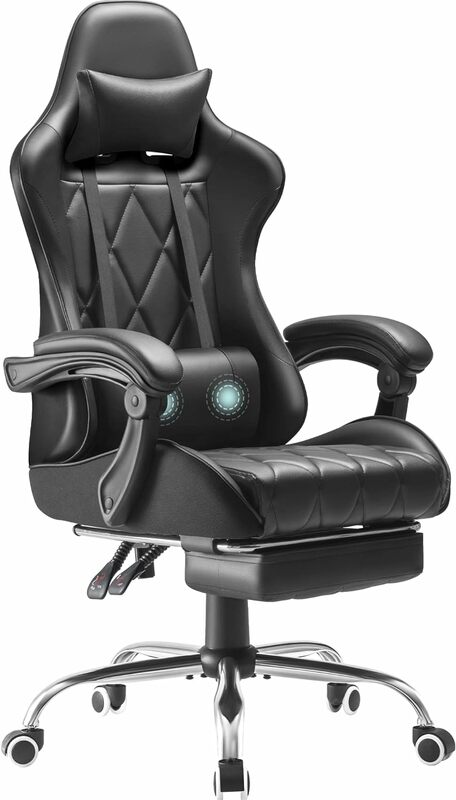 Homall Gaming Stuhl, Computer Stuhl mit Fuß stütze und Massage Lordos stütze, ergonomischer Videospiel stuhl mit hoher Rückenlehne und Drehgelenk
