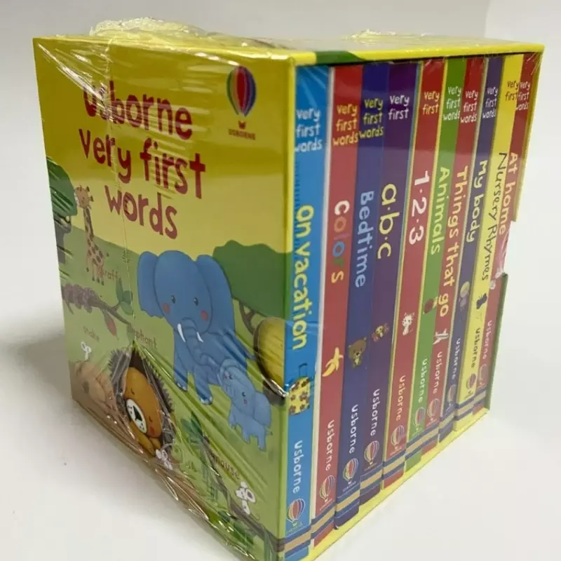 10 buah/set buku bahasa Inggris Usborne kata-kata pertama buku papan Hardcover pencerahan anak-anak mainan pendidikan gambar buku teks