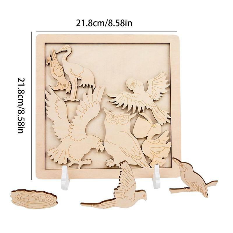 목재 동물 DIY 컬러링 나무 동물 퍼즐, 크리에이티브 공룡 조기 교육 모양 인식, 새 퍼즐