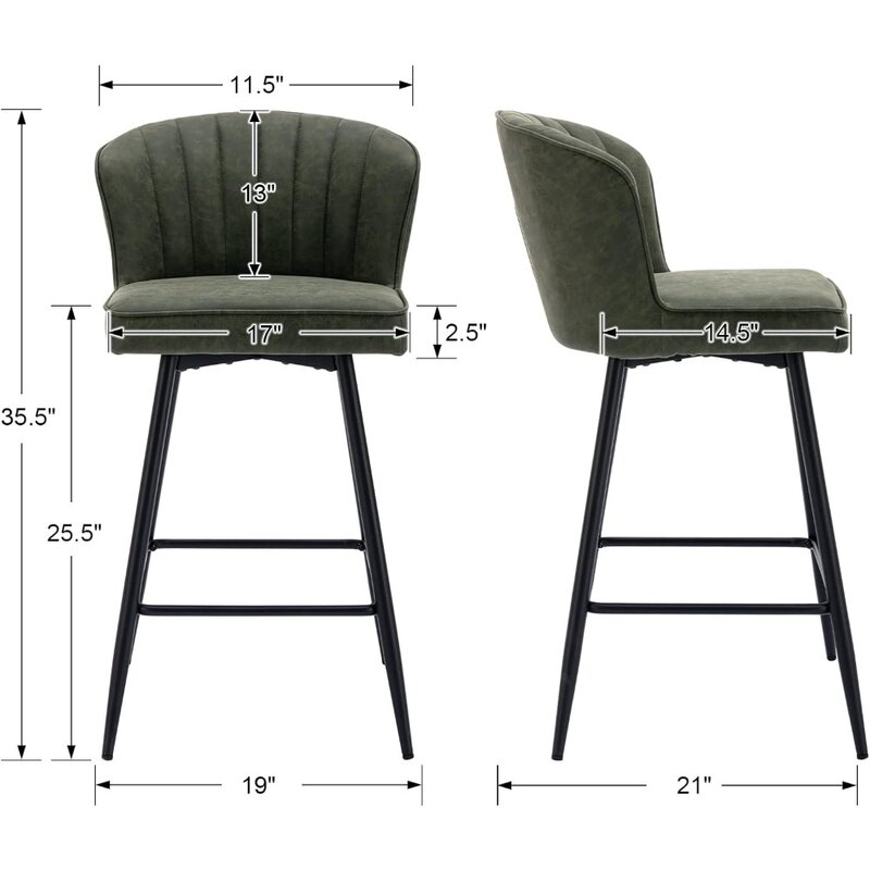 EALSON Counter-Ensemble de 2 chaises de bar modernes avec dossier en cuir, tabourets de bar avec repose-pieds en métal confortables
