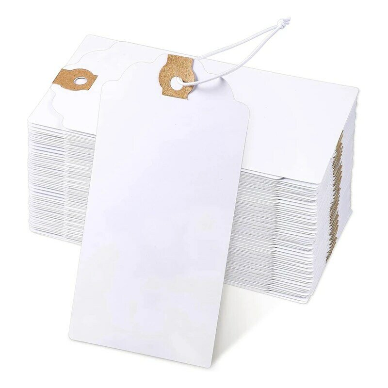 Set di etichette da 120 confezioni con Set di cartellini per marcatura di corde elastiche con etichette scrivibili con foro rinforzato attaccato alla stringa muslimah