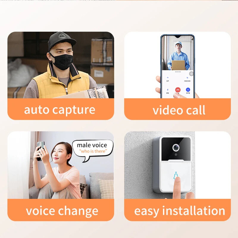 Беспроводной дверной звонок X3, наружная Hd-камера безопасности с Wi-Fi, звонок с ночным видением, видеодомофон с голосовым изменением для домашнего монитора по телефону