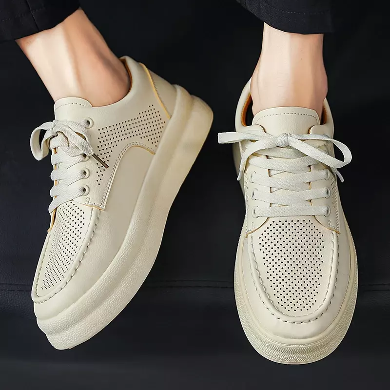 Sapato masculino com cordões vulcanizados, tênis casual respirável, calçados esportivos versáteis, plus size, outono, 2023