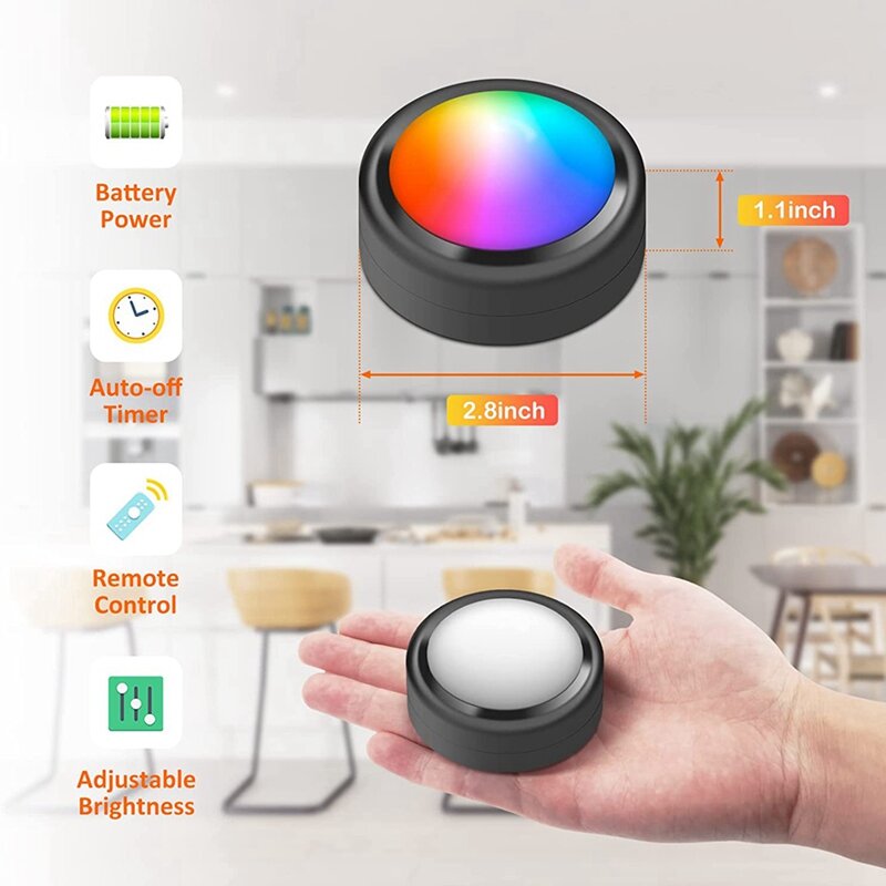 16 Colors RGB LED Puck Lights With Remote Under Cabinet Lights Wireless Battery Operated Puck Lights For Closet,Bedroom